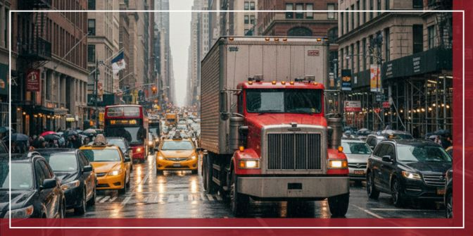 A freight truck on a New York City street.