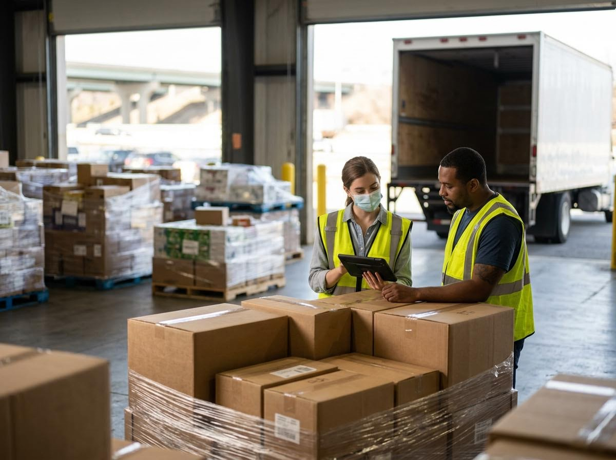 Warehouse Workers Using Tablet for Inventory Management
