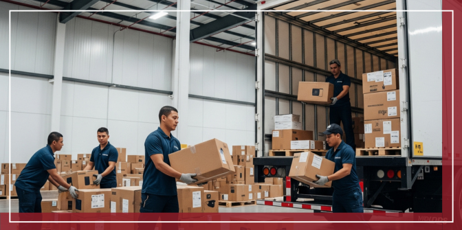 workers loading freight truck