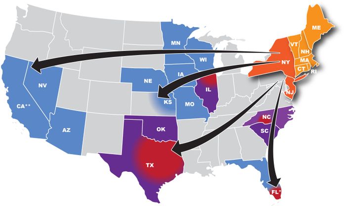 New York/New Jersey/New England Outbound Map