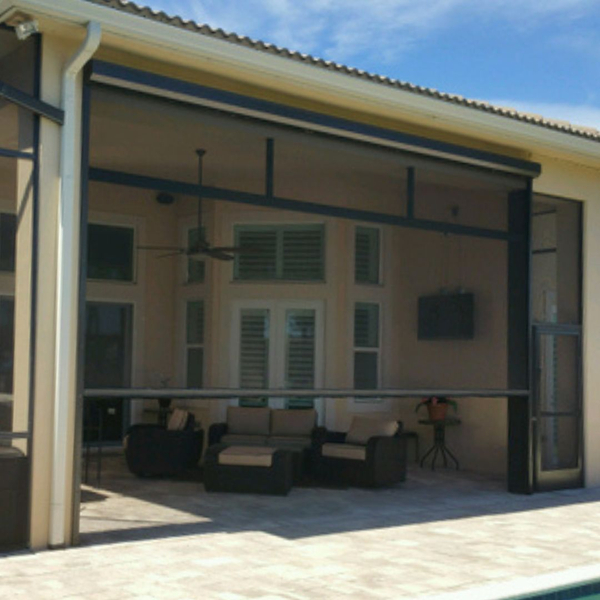 large retractable screen for patio seating area