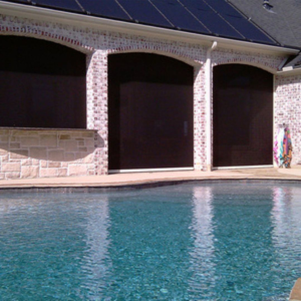 outdoor sitting area with sun screen