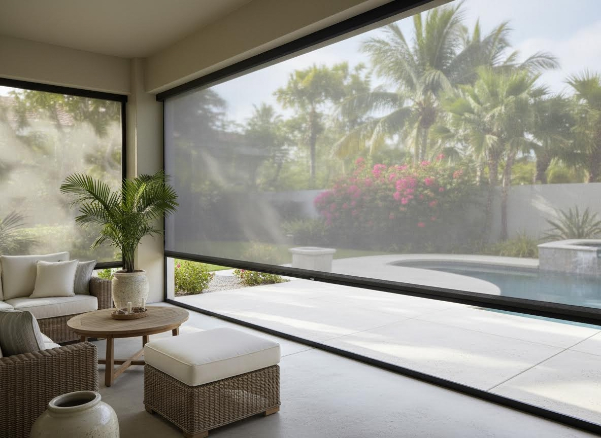 motorized screen enclosing a lanai