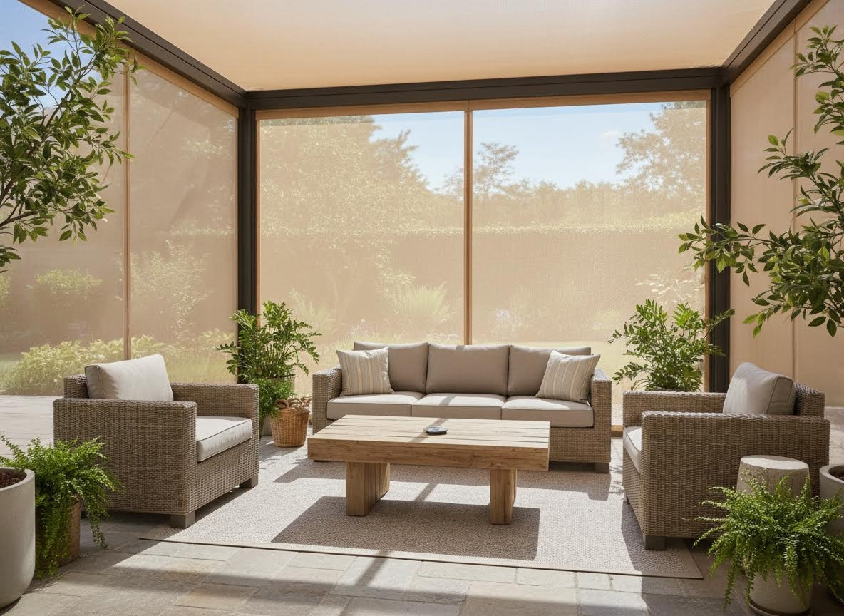 patio with a motorized screen