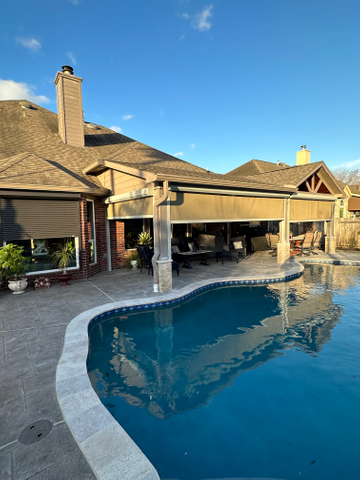 motorized screen near pool