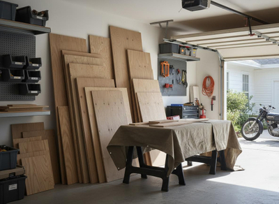 plywood stored in a garage plywood stored in a garage