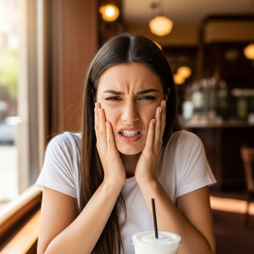 a person holding their face with tooth sensitivity