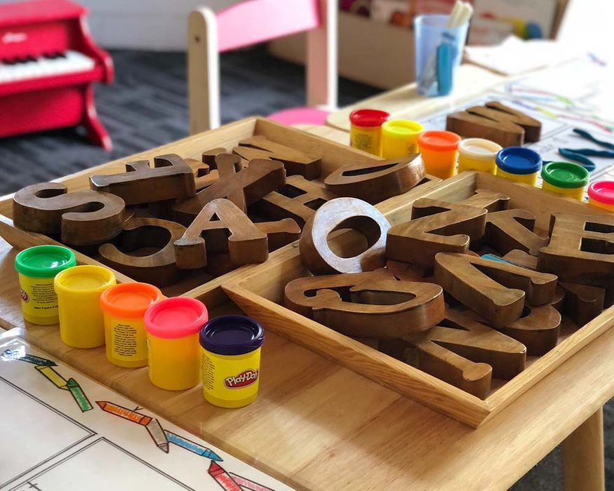 letter blocks and playdough