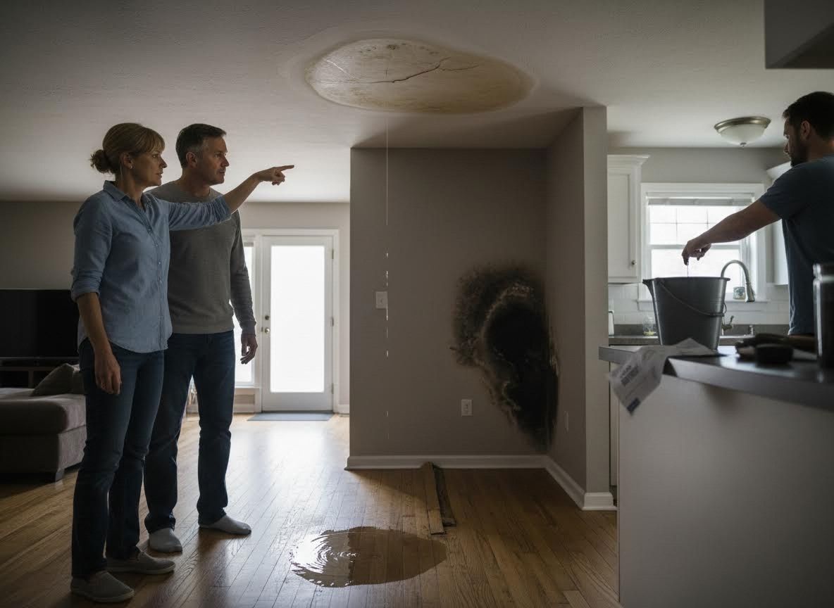 Homeowners Assess Severe Ceiling Water Leak and Mold Damage