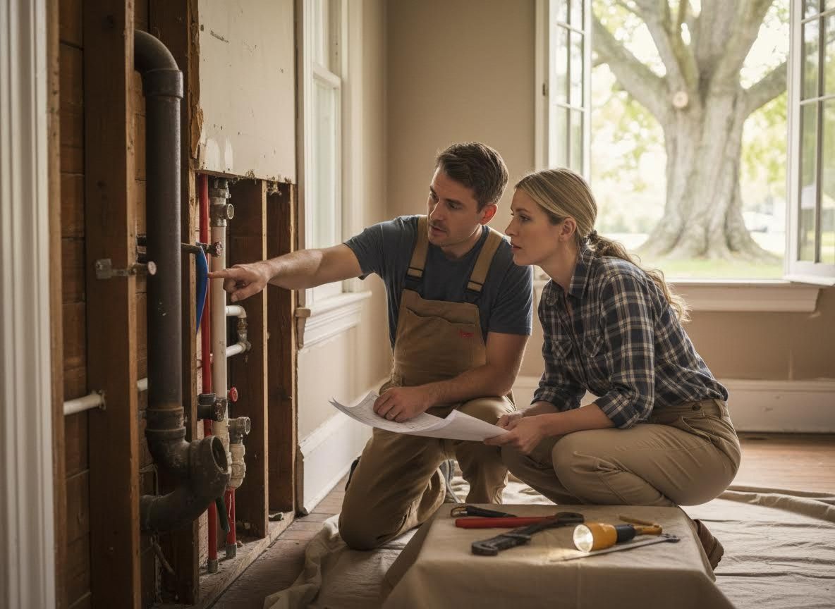 Contractor and homeowner discussing plumbing issues