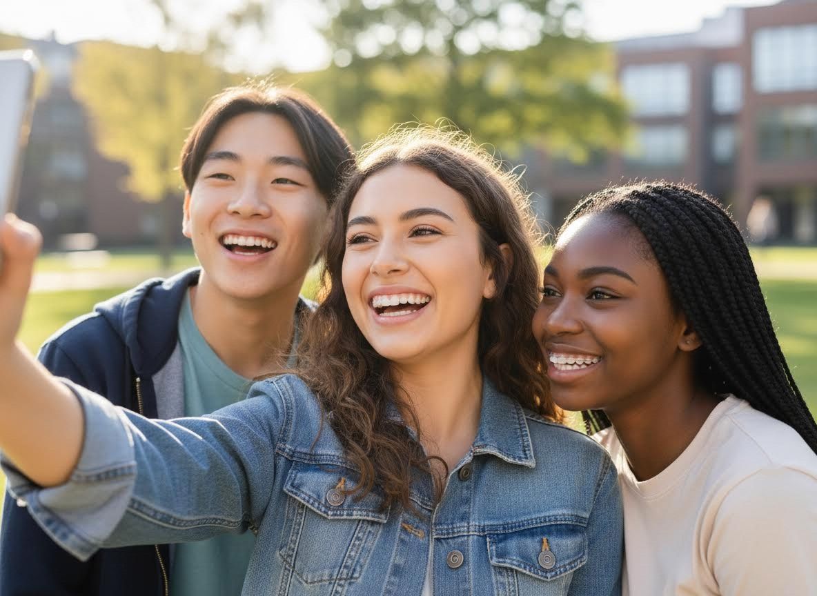 Diverse College Students Taking Selfie