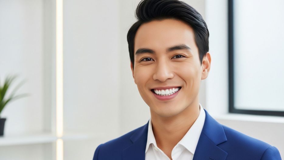  confident, smiling person with perfectly straight teeth 