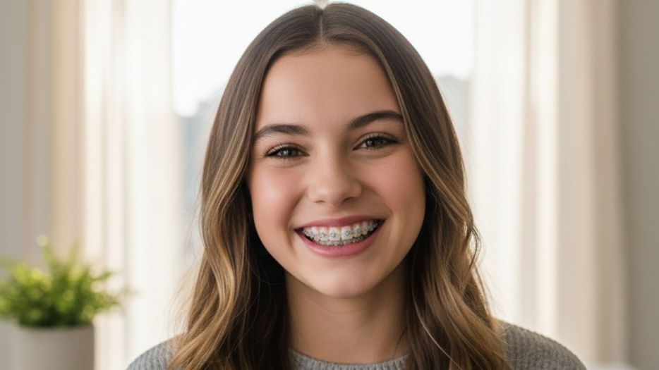 young girl smiling with braces 