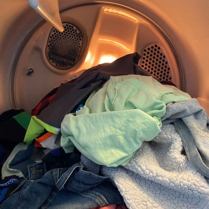 wet laundry in the dryer