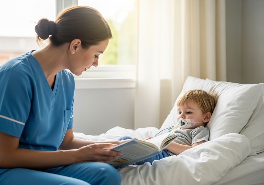 Nurse Reading to Child Patient