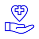 icon of a heart with a medical cross hovering over a hand
