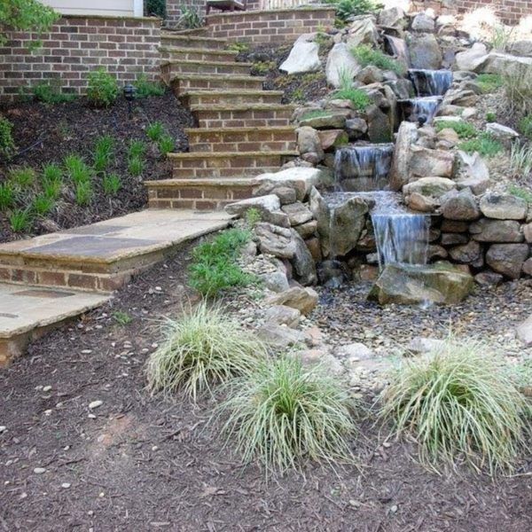 stone walkway and water feature