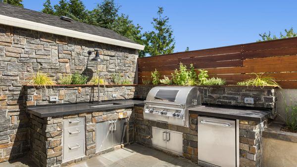 Stone outdoor kitchen.