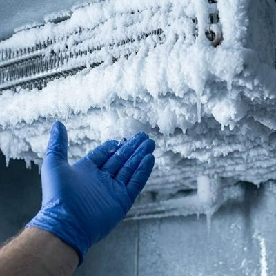 iced over walk-in cooler fan