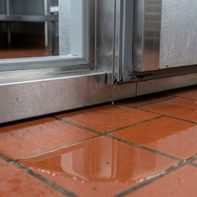 water on floor by cooler 