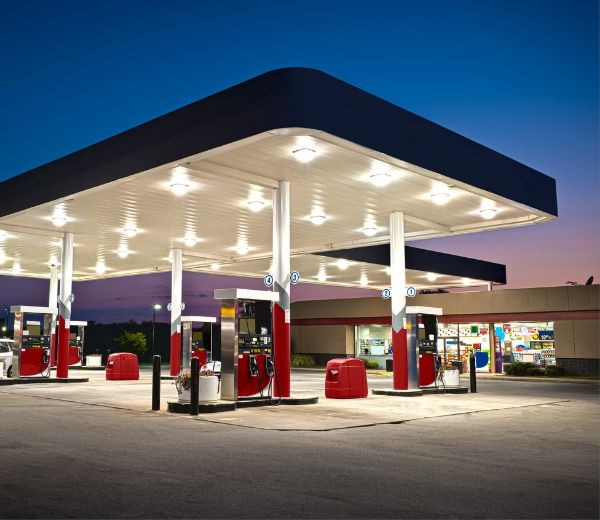 a gas station at night