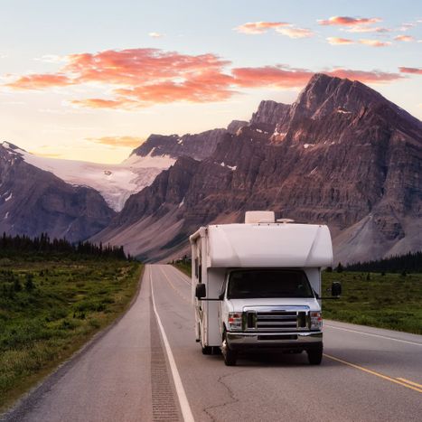 RV in mountain range