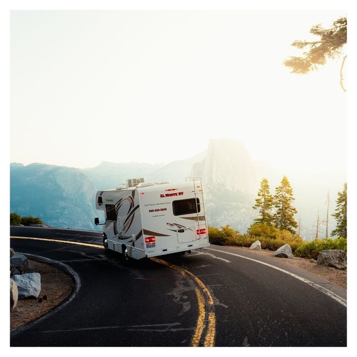 RV driving in the mountains