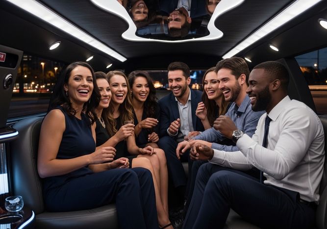Group of Friends Enjoying a Limousine Ride