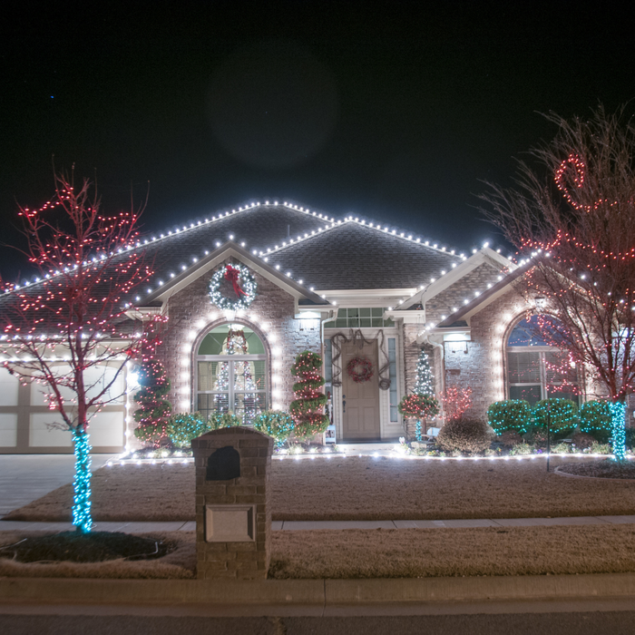 Christmas lights on a house.