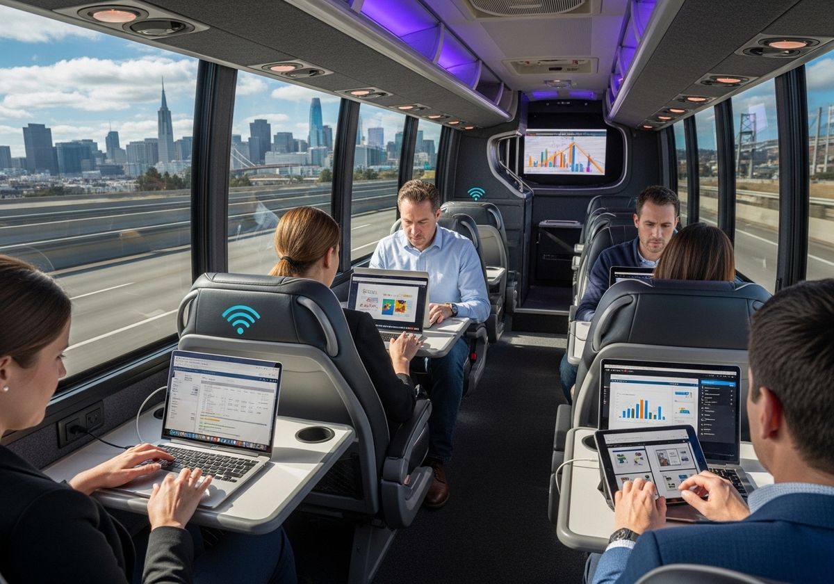 Commuting Employees on Luxury Bus with WiFi