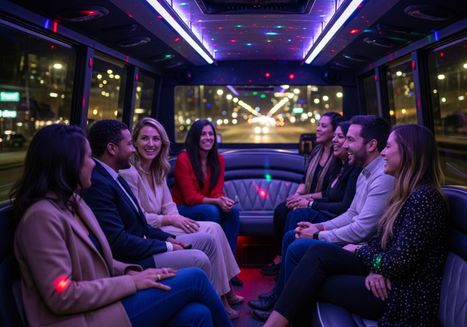 Group of Friends Enjoying a Party Bus Ride