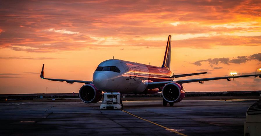 airplane at sunset