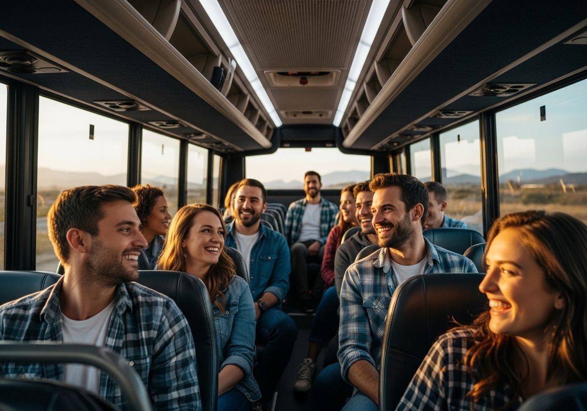 Group of Friends Enjoying a Bus Trip