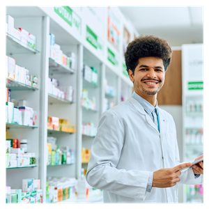 pharmacist standing in pharmacy