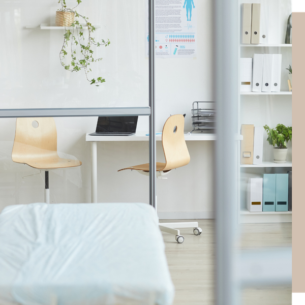 medical table with desk and files