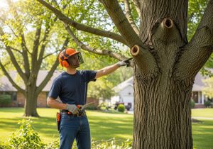 Arborist pointing to tree branches