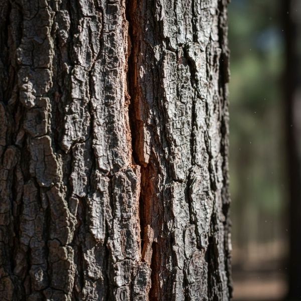 A detailed view of a vertical crack in a tree trunk suggesting structural stress and the need for inspection.