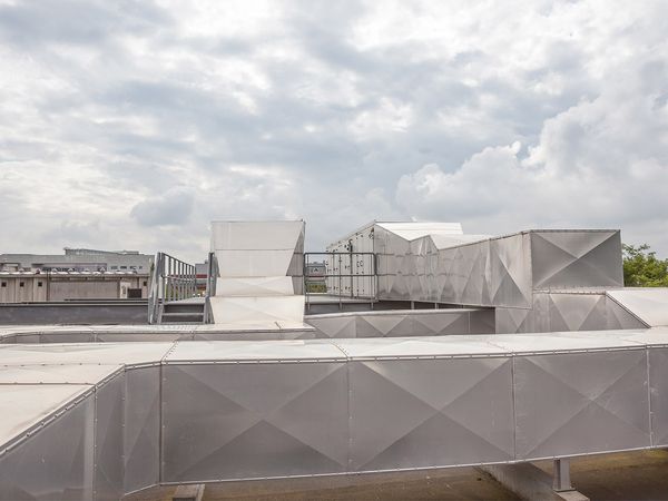 A ventilation system on the roof of a commercial building.