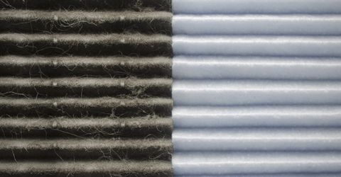 Image of a clean and dirty air filter side by side