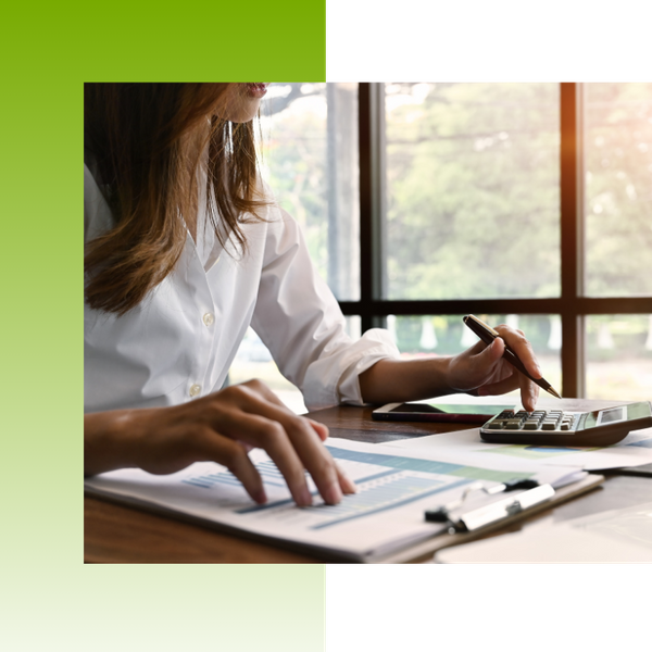 bookkeeper with clipboard and calculator