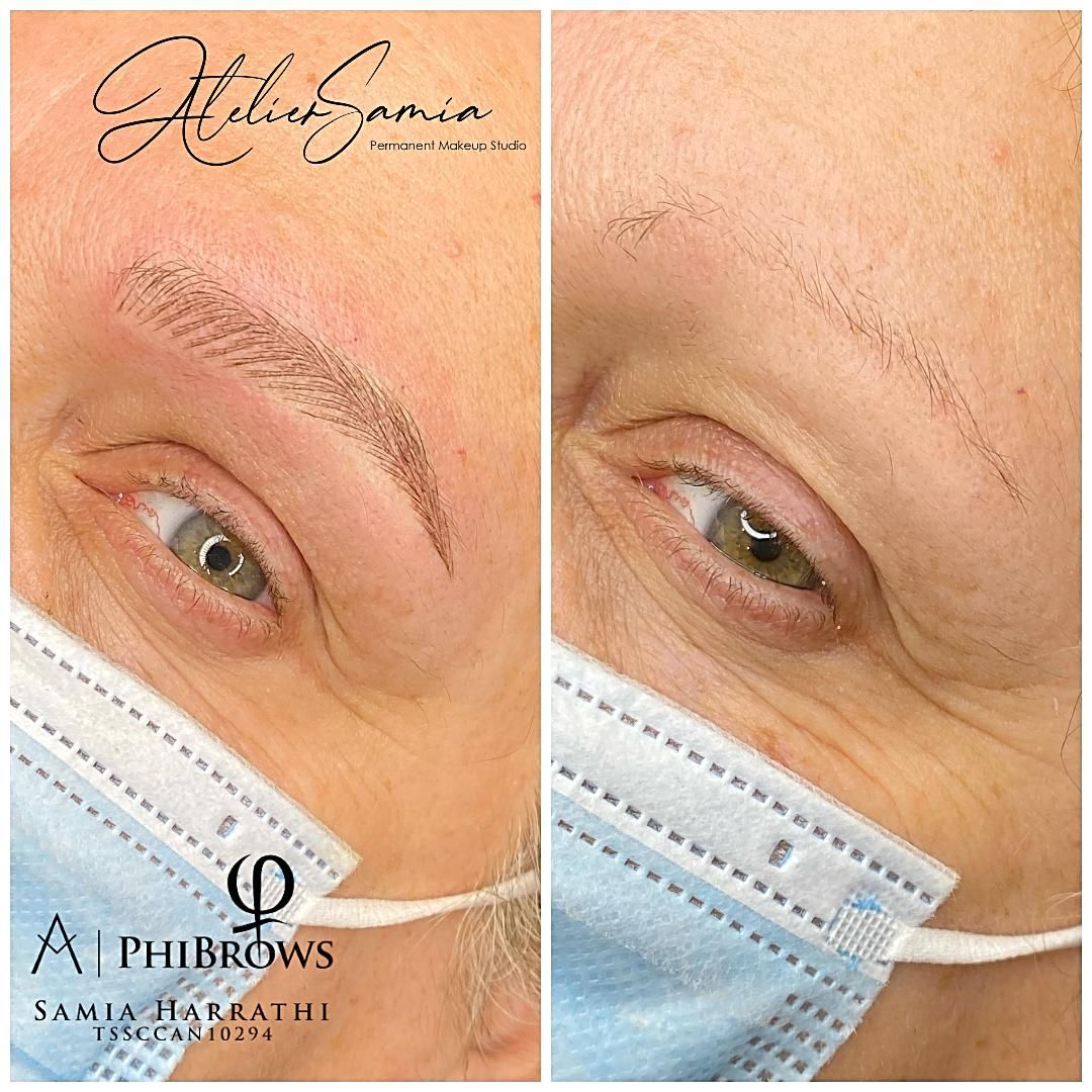 Image of a client before and after permanent makeup