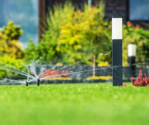 image of sprinklers in yard