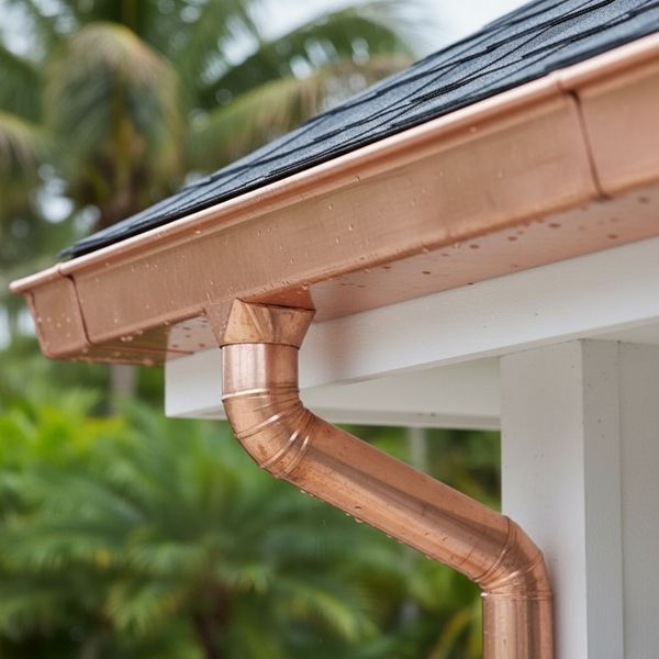 close up of copper gutters  close up of copper gutters