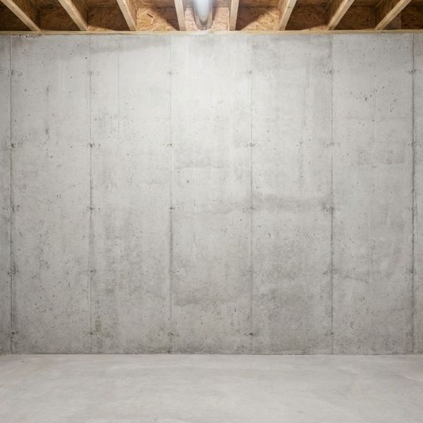 Clean, dry concrete basement wall representing a protected foundation.