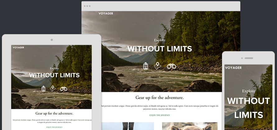 Inspired by adventurers with a story to tell, Voyager makes it easy to elevate your presence online. Customize this one-page template to showcase your travels or promote your up and coming brand. Website Template Voyager Expanded