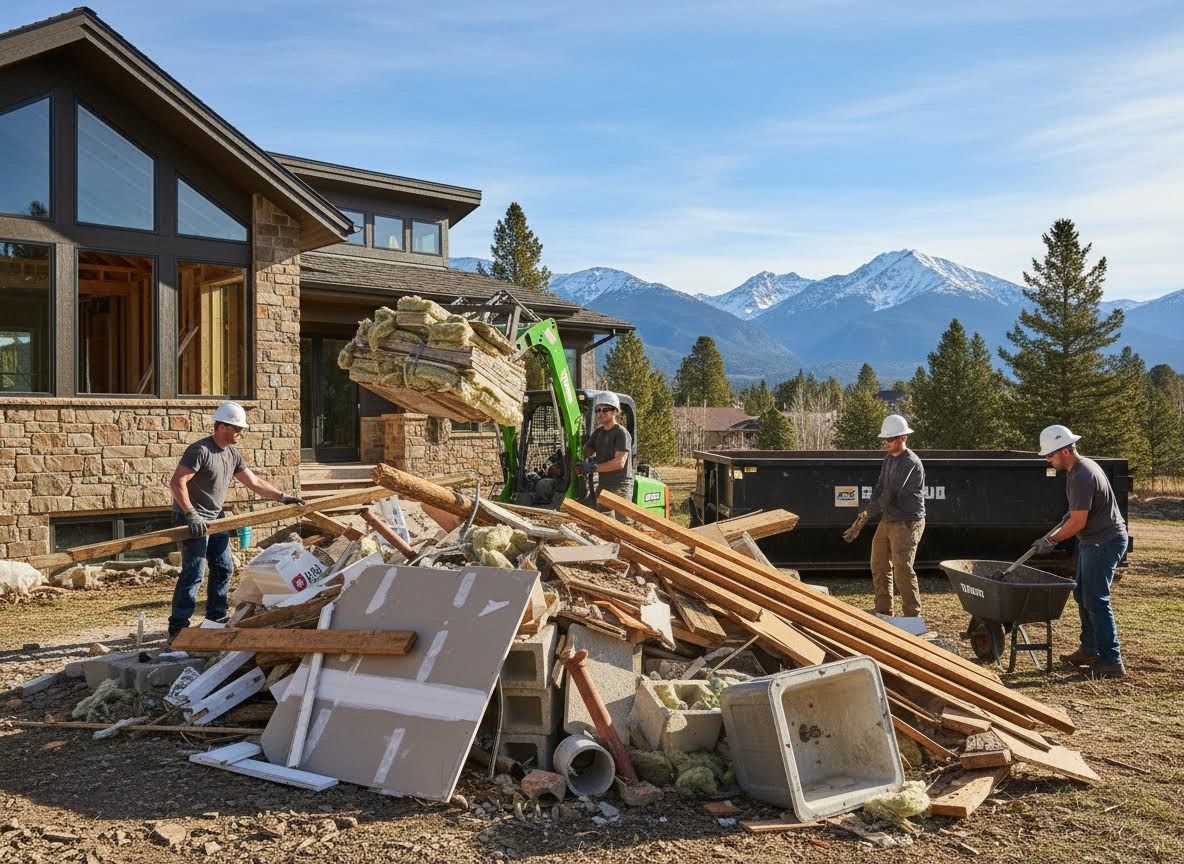 Construction Crew Cleaning Up Debris at Renovation Site