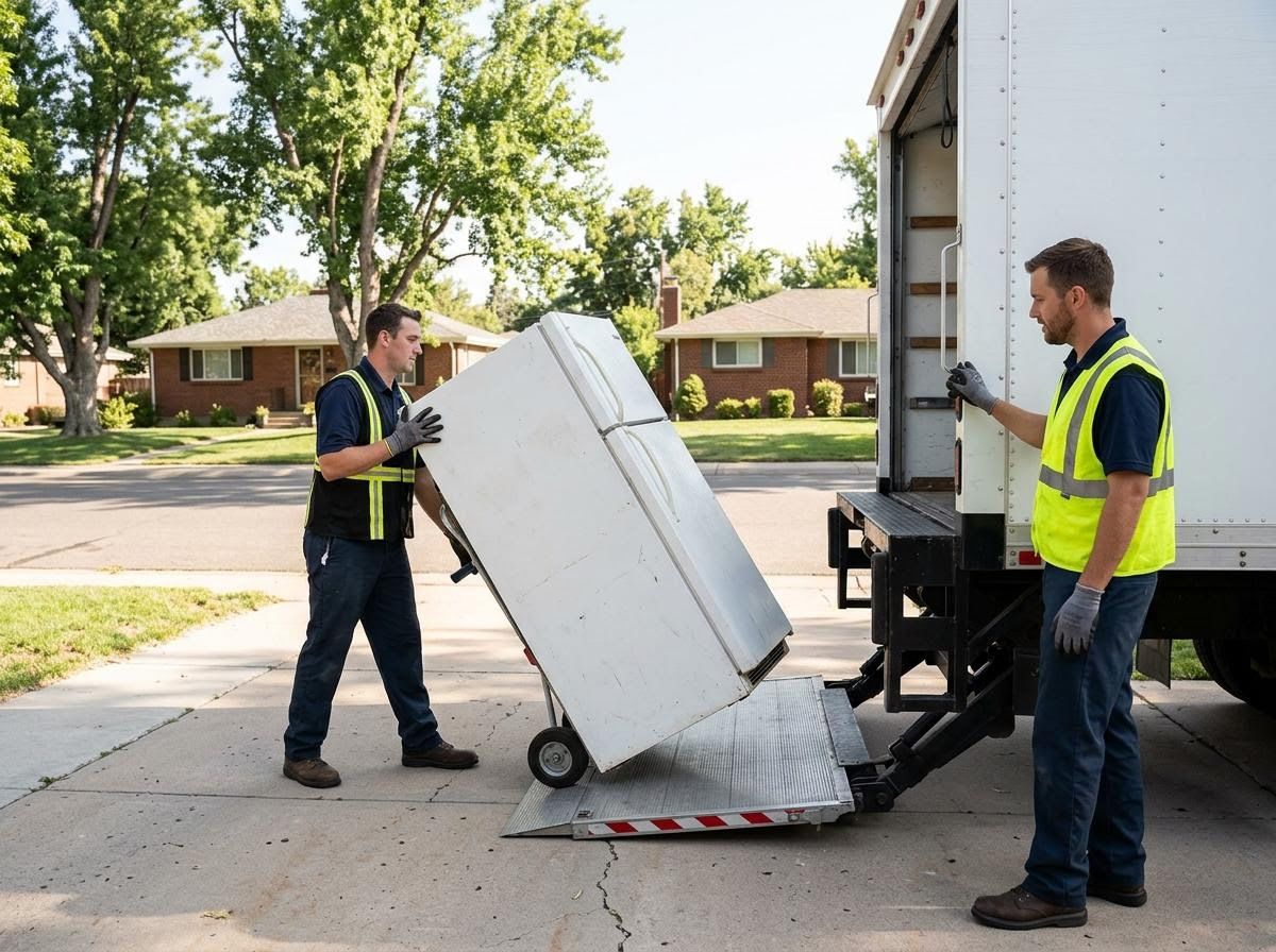 Professional Movers Loading a Refrigerator onto a Truck