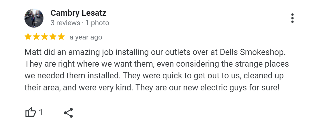 Wisconsin Electric LLC, 5 Star reviews