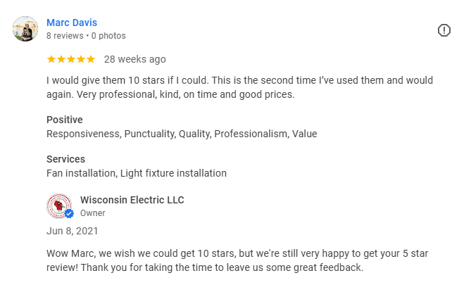 Wisconsin Electric LLC 5-Star review