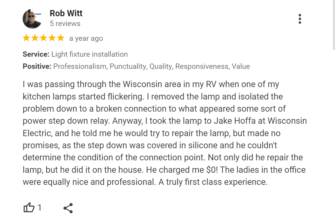 Wisconsin Electric LLC 5-Star customer review